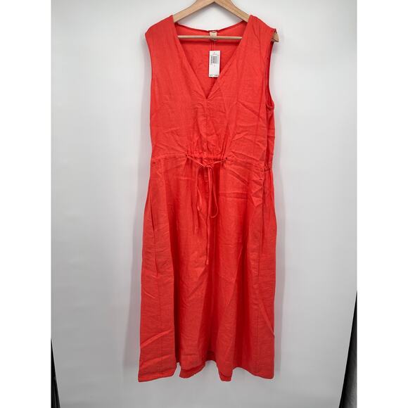 Magaschoni Dresses & Skirts - MAGASCHONI NWT Orange 100% Linen Tie Waist Midi Dress // L
